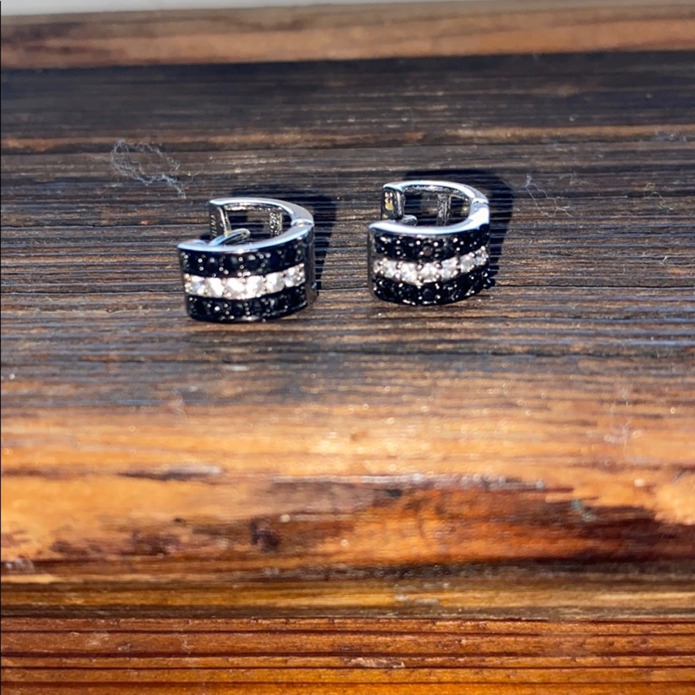 Black and Silver Gem Hoop Earrings